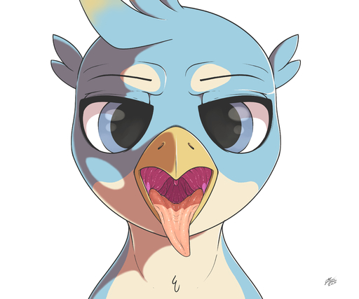 2020 absurd_res avian azerta56 beak digital_media_(artwork) feral friendship_is_magic front_view gallus_(mlp) gaping_mouth hi_res looking_at_viewer male mouth_shot my_little_pony open_beak open_mouth signature simple_background solo tongue tongue_out white_background // 4000x3334 // 1.4MB