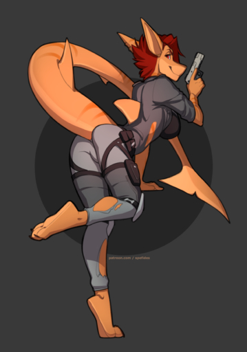 2018 anthro barefoot biped brown_hair butt_pose clothed clothing digital_media_(artwork) feet female fin fish hair marine pose red_eyes shark simple_background smile solo spefides tan_body tan_skin // 631x900 // 223KB