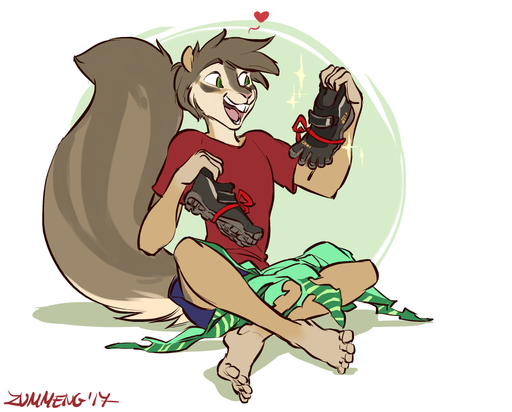 2017 anthro barefoot biped clothed clothing digital_media_(artwork) egger feet fur green_eyes grey_body grey_fur grey_hair hair male mammal rodent sciurid simple_background sitting smile solo tree_squirrel white_background zummeng // 1000x804 // 310.4KB