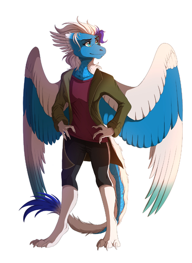2016 anthro barefoot biped blue_eyes breasts claws dragon feathered_dragon feathered_wings feathers feet female hi_res non-mammal_breasts simple_background skaydie solo standing white_background wings // 1480x2034 // 868.7KB