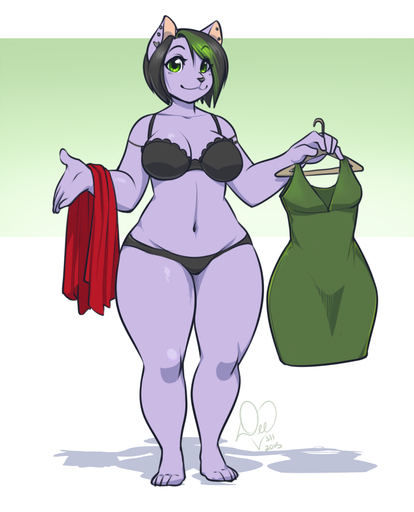 anthro biped bra clothed clothing digital_media_(artwork) ear_piercing felid female hair kittydee looking_at_viewer mammal multicolored_hair navel panties piercing simple_background slightly_chubby smile solo standing two_tone_hair underwear wide_hips // 909x1125 // 292KB