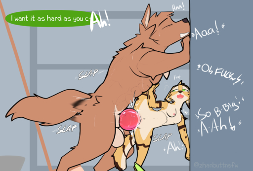 2020 abdominal_bulge animal_genitalia animal_penis anthro anthro_on_anthro anthro_penetrated anthro_penetrating anthro_penetrating_anthro big_dom_small_sub big_knot big_penis breasts brown_body brown_fur canid canine canine_penis canis comic dialogue dominant english_text eyes_closed felid feline female female_penetrated fur genitals hi_res huge_knot iain_(zhanbow) knot large_penetration male malefemale male_penetrating male_penetrating_female mammal nipples nude penetration penis saffina_(zhanbow) serval sex size_difference speech_bubble spread_legs spreading standing standing_sex text vaginal vaginal_penetration wolf yellow_body yellow_fur zhanbow // 1900x1287 // 652.8KB