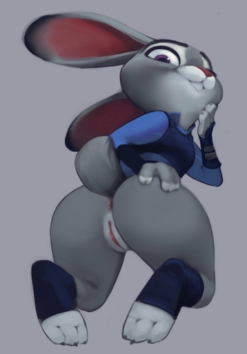 2022 anthro anus bottomless buckteeth butt clothed clothing feet female fur genitals grey_body grey_fur hi_res judy_hopps lagomorph leporid looking_at_viewer looking_back looking_back_at_viewer mammal multicolored_body multicolored_fur purple_eyes pussy qupostuv35 rabbit scut_tail short_tail simple_background smile smiling_at_viewer solo teeth two_tone_body two_tone_fur white_body white_fur // 873x1250 // 51.9KB