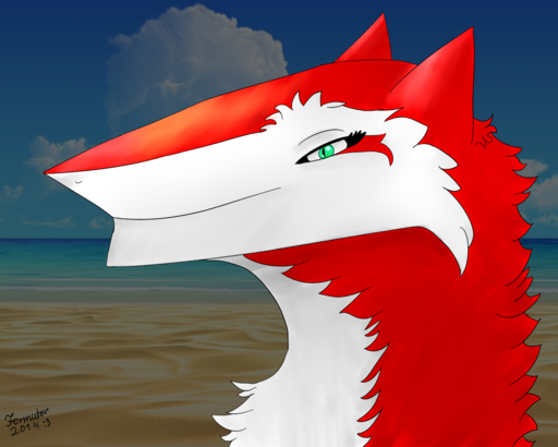 2014 5:4 alpha_channel ambiguous_gender anthro beach biped cloud formutor fur mammal outside sand sea seaside sergal sky solo standing water // 1280x1024 // 912KB