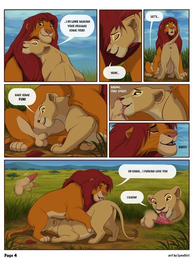 2021 balls becoming_erect blue_eyes cloud comic detailed_background dialogue disney duo english_text erection eyes_closed face_mounting felid female feral feral_on_feral genitals grass hi_res licking lion male malefemale mammal mane nala oral outside pantherine paws penile penile_spines penis penis_lick plant pussy reallynxgirl red_eyes sex simba sky speech_bubble text the_lion_king tongue tongue_out tree whiskers // 942x1280 // 783.5KB