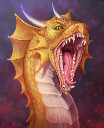 2019 ambiguous_gender digital_media_(artwork) dragon fangs feral green_eyes hi_res himeragoldtail horn mouth_shot open_mouth scales solo spines teeth tongue // 1046x1280 // 1.6MB