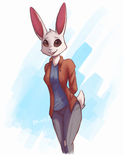 2020 anthro blue_background brown_eyes buckteeth clothed clothing digital_media_(artwork) domestic_rabbit dwarf_rabbit enginetrap female fully_clothed fur hands_behind_back haru_(beastars) head_tuft hi_res lagomorph leporid mammal open_mouth open_smile oryctolagus rabbit shaded signature simple_background smile solo teeth tuft white_background white_body white_fur // 1585x1998 // 1.1MB