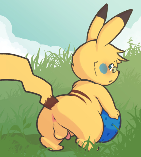 anus axl_(character) balls blush butt eyewear feral glasses hi_res ketei looking_at_viewer looking_back male nintendo penis pikachu pokemon pokemon_(species) rear_view solo video_games // 1880x2100 // 795KB