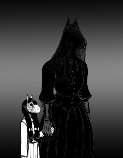 2020 anthro clothing daughter dress duo equid equine female ghost gradient_background hand_holding hi_res hladilnik horse mammal mare_in_black monochrome mother mother_and_child mother_and_daughter parent parent_and_child simple_background spirit veil // 1280x1646 // 232.7KB