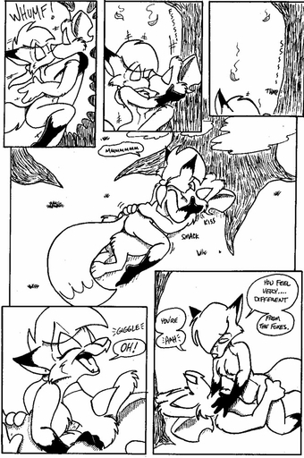 anthro black_and_white breast_kiss breast_play breasts canid canine canis comic cowgirl_position domestic_dog duo english_text eric_schwartz falling_leaves featureless_breasts female fox from_front_position kissing lying male mammal monochrome on_back on_bottom on_top outside pen_(artwork) plant sex tammy_vixen text tor_dog traditional_media_(artwork) tree // 665x1000 // 190.0KB