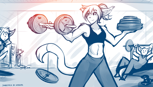 2019 7:4 ambiguous_gender anthro athletic basitin breasts cleavage clothed clothing conditional_dnp dumbbell exercise female group gym hair hi_res holding_object king_adelaide mammal midriff monochrome navel ponytail sketch smile solo_focus stare tom_fischbach twokinds webcomic webcomic_character weightlifting weights workout // 2240x1280 // 1.4MB