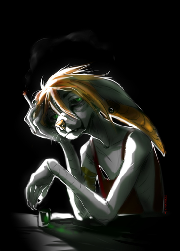 2015 5_fingers anthro black_background blonde_hair ear_piercing fingers green_eyes hair hauringu hi_res looking_at_viewer mammal piercing simple_background solo // 1500x2100 // 1.2MB