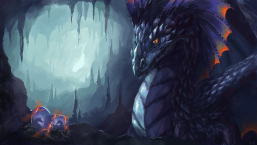 16:9 2019 cave digital_media_(artwork) dragon egg hi_res horn membrane_(anatomy) membranous_wings orange_eyes scales scalie spines unicorncat western_dragon wings // 1600x900 // 1.1MB