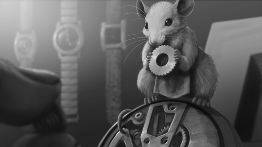 16:9 bottomwear claws clock clothed clothing feral fur gear greyscale holding_object ipoke loincloth mammal monochrome mouse murid murine rodent sitting solo toe_claws watch whiskers widescreen wristwatch // 1280x720 // 599.3KB