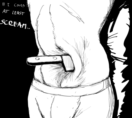 2020 anthro black_and_white canid canine canis comic daniel_(hladilnik) english_text hi_res hladilnik knife male mammal monochrome sketch solo stab text torso torso_injury wolf wounded // 1440x1280 // 189.6KB