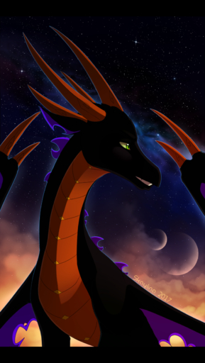 2017 black_bars detailed_background dragon feathered_wings feathers feral green_eyes hi_res horn night outside scalie skaydie sky smile solo spines star starry_sky teeth western_dragon wings // 945x1672 // 913.8KB