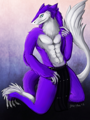 3:4 anthro biped bottomwear clothed clothing kneeling loincloth looking_at_viewer male mammal pietro.sergal restricted_palette sergal solo topless // 432x576 // 315KB