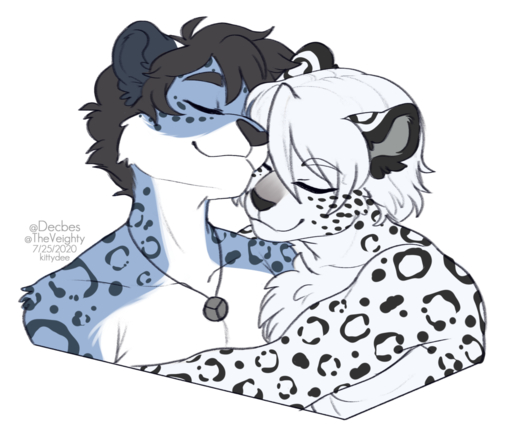 2020 black_spots blue_body blue_fur digital_media_(artwork) duo felid female fur grey_body grey_fur hair hug kittydee male mammal pantherine smile snow_leopard spots spotted_body spotted_fur // 1280x1100 // 628KB