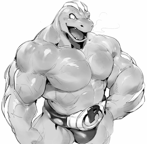 anthro belt bulge clothed clothing generation_1_pokemon hand_on_hip machoke male monochrome muscular muscular_anthro muscular_male null-ghost open_mouth pokemon_(species) sharp_teeth simple_background smile solo teeth topless video_games white_background // 977x959 // 106.9KB
