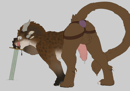 anal anal_penetration balls barbed_humanoid_penis big_balls big_penis brown_body brown_fur butt charr felid feline fixed_toy fur genitals hi_res horn humanoid_genitalia humanoid_penis hybrid_genitalia hybrid_penis male mammal melee_weapon penetration penile_spines penis presenting presenting_hindquarters scruffythedeer sex_toy solo strapped_in_toy sword video_games weapon // 2612x1833 // 702.8KB