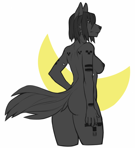 anthro breasts canid canine canis faint female mammal nipples nude simple_background solo standing thick_thighs wolf // 912x1000 // 235KB