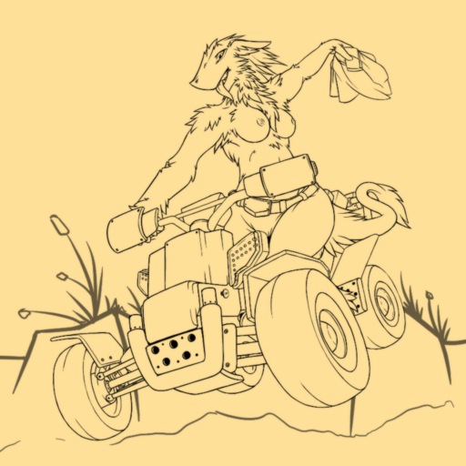 1:1 2012 anthro atv breasts casual_exposure chazcatrix clothed clothing female line_art looking_at_viewer mammal markus_(dowantanaccount) monochrome nipples nude open_mouth sergal simple_background solo tongue tongue_out topless yellow_and_black // 853x853 // 372.1KB