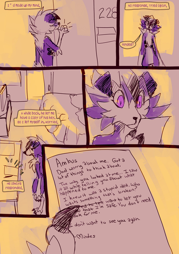 2018 ambus_(grimart) anthro bed canid canine claws comic dialogue english_text fur furniture grimart head_tilt letter lycanroc male mammal midnight_lycanroc monochrome nintendo pillow pokemon pokemon_(species) purple_and_white sketch solo speech_bubble standing television text thought_bubble video_games // 620x877 // 390.0KB