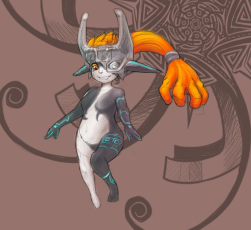 abstract_background breasts collaboration corablue female humanoid midna not_furry nude plantigrade small_breasts solo tgwonder twili video_games // 739x676 // 428.9KB