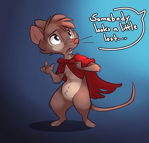 2018 anthro blue_eyes bottomless cape clothed clothing english_text featureless_crotch female hi_res mammal mouse mrs._brisby murid murine open_mouth rodent simple_background siroc solo text uncertain unseen_character // 1388x1332 // 138.2KB