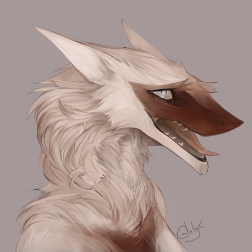 1:1 ambiguous_gender brown_body brown_fur fluffy fur galaxianin grey_eyes mammal open_mouth sergal simple_background solo tan_body tan_fur teeth tongue // 1024x1024 // 682KB