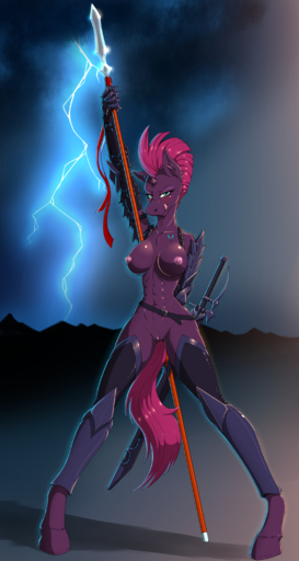 2017 absurd_res anthro anthrofied areola blush breasts broken_horn equid equine female friendship_is_magic genitals hair hasbro hi_res horn horse licking licking_lips looking_at_viewer mammal melee_weapon my_little_pony my_little_pony:_the_movie_(2017) nipples polearm pussy self_lick solo tempest_shadow_(mlp) tongue tongue_out twotail813 unicorn weapon // 1600x3000 // 2.3MB