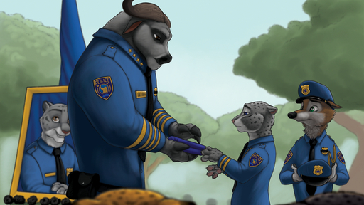 16:9 anthro bovid bovine canid canine cape_buffalo chief_bogo clothing felid flag fox funeral group horn ipoke leopard male mammal marcus_fairweather pantherine photo plant police sad snow_leopard story story_in_description tree uniform widescreen // 1200x675 // 2.3MB