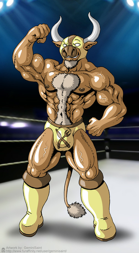 2015 5_fingers abs anthro biceps boots bovid bovine bulge cattle clothed clothing fighting_ring fingers flexing footwear front_view geminisaint george_pierce horn male mammal muscular muscular_anthro muscular_male nipples pecs solo standing text topless underwear url vein veiny_muscles watermark wrestling // 505x915 // 171.6KB