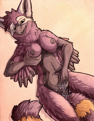 anthro avian beak bodily_fluids breasts feathered_wings feathers female genital_fluids genitals gryphon masturbation messy mythological_avian mythology nipples non-mammal_breasts nude pussy pussy_juice ruaidri solo vaginal vaginal_masturbation wings // 764x982 // 146KB