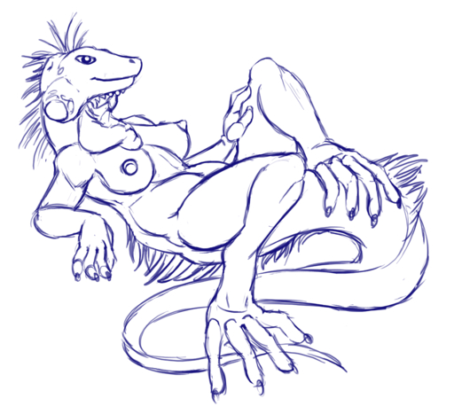 anthro blue_and_white breasts claws dewlap_(anatomy) feet female gular_flap hi_res iguanid lizard lord_magicpants lounge monochrome nipples non-mammal_breasts nude reptile scalie simple_background sketch solo sub-tympanic_shield white_background // 1600x1460 // 168.3KB