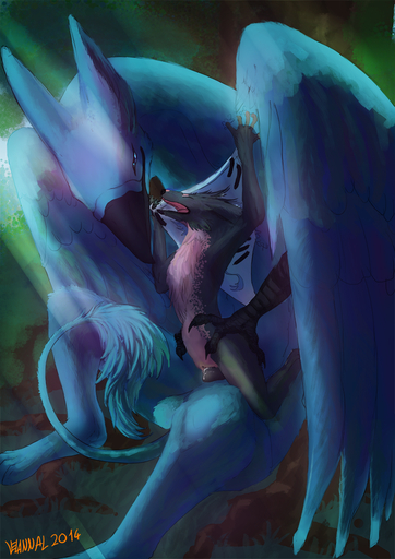 2014 anthro anthro_on_feral ashen avian balls beak bird blue_jay clinging cum cum_in_pussy cum_inside female feral gryphon insertion interspecies large_insertion male open_mouth penetration penis pussy size_difference stomach_bulge velannal zoophilia // 848x1200 // 1.1MB