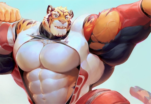 abs anthro biceps big_biceps big_muscles biped black_eyes clothing felid flexing front_view fur huge_muscles lion looking_at_viewer male mammal manly muscular muscular_anthro muscular_male nolan_(nolan) null-ghost open_mouth orange_body orange_fur pantherine pecs pose simple_background smile solo standing teeth tiger tongue torn_clothing vein // 953x657 // 78.9KB