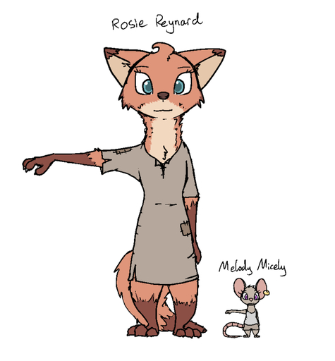 3_toes anthro barefoot canid canine clothed clothing cross-eyed duo fan_character feet female fox mammal melody_(zhanbow) model_sheet mouse murid murine patch_(fabric) purple_eyes rodent rosie_(zhanbow) simple_background size_difference standing teal_eyes toes white_background zhanbow // 872x940 // 64.9KB