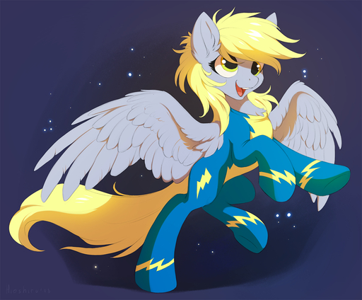 2018 blonde_hair bodysuit clothed clothing derpy_hooves_(mlp) digital_media_(artwork) equid equine feathered_wings feathers female feral grey_body grey_feathers hair hioshiru horse mammal open_mouth open_smile pegasus skinsuit smile solo tight_clothing wings yellow_eyes // 1100x912 // 642.3KB