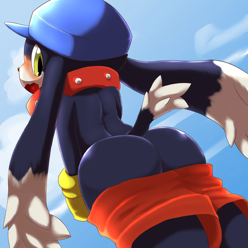 1:1 2014 absurd_res anthro big_butt black_body black_fur black_tail blush bottomwear bubble_butt butt clothed clothing cloud collar day domestic_cat embarrassed felid feline felis floppy_ears fluffy fluffy_ears fluffy_tail fur gloves handwear hat headgear headwear hi_res hybrid klonoa klonoa_(series) lagomorph light long_ears looking_back male mammal multicolored_body multicolored_fur open_mouth outside pants_down partially_clothed red_clothing red_collar red_tongue saru_gundan shadow short_tail shorts sky solo standing sunlight tongue video_games white_body white_fur white_tail // 2500x2500 // 1.9MB