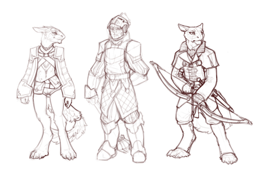 2013 anthro armor arrow bow_(weapon) claws clothed clothing digitigrade felid female group holding_object holding_sword holding_weapon human male mammal melee_weapon monochrome ranged_weapon simple_background sketch snowskau sword tetton weapon white_background // 1000x649 // 227.0KB