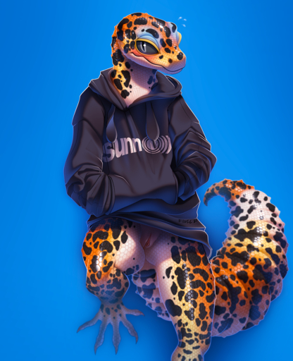 2021 andromorph anthro baggy_clothing band_logo black_clothing black_hoodie black_topwear blush bottomless clothed clothing digital_media_(artwork) embarrassed eublepharid female_(lore) fivel gecko genitals hands_in_pockets hi_res hoodie intersex leopard_gecko lizard looking_at_viewer pockets pussy reptile scales scalie signature solo topwear // 1220x1500 // 2.1MB