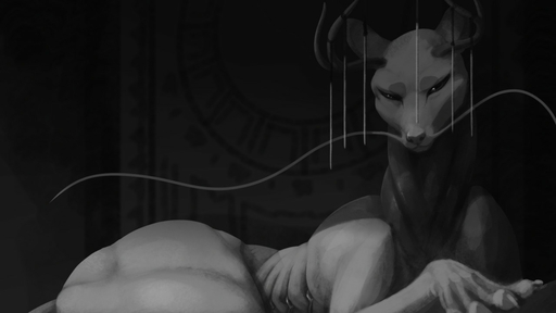 16:9 2021 barbel_(anatomy) flesh_whiskers greyscale horn ipoke light lighting monochrome solo unknown_species widescreen // 1280x720 // 72.0KB