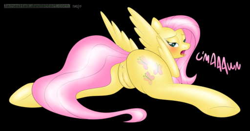 alpha_channel anus black_border blush border butt cutie_mark equid equine feathered_wings feathers female feral fluttershy_(mlp) genitals horse jameshalt looking_at_viewer looking_back mammal open_mouth pegasus pussy simple_background solo spread_legs spreading text url wings yellow_body yellow_feathers // 1233x647 // 354.0KB