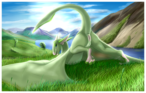 anus border clb cloud detailed_background dragon female feral genitals grass green_eyes katie_(clb) mountain outside plant presenting presenting_pussy pussy sky solo teats tree white_border wyvern // 1280x821 // 1.2MB