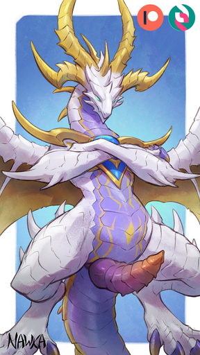 2022 4_horns big_penis blue_background crossed_arms dragon elysium_(dragalia_lost) erection feral genitals green_eyes hi_res horn knot male multi_horn multicolored_body multicolored_scales nawka penis purple_body purple_scales ridged_penis scales scalie semi-anthro simple_background solo tapering_penis video_games western_dragon white_body white_scales yellow_body yellow_scales // 720x1280 // 1.1MB