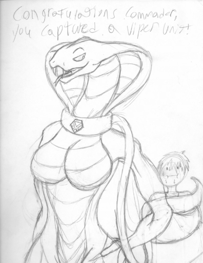 2016 anthro apode backalleyfallz big_breasts breasts draconcopode duo female hi_res human legless mammal monochrome naga non-mammal_breasts nude open_mouth reptile scales scalie serpentine simple_background sketch smile snake snake_hood video_games viper_(x-com) wide_hips x-com // 1700x2200 // 1.3MB