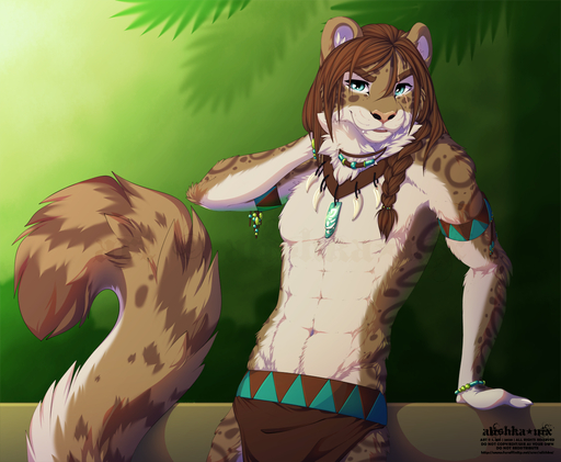 2020 abs alishka anthro braided_hair brown_body brown_fur brown_hair digital_media_(artwork) eyebrows eyelashes felid fur hair leopard male mammal pantherine smile solo // 1280x1053 // 1008KB