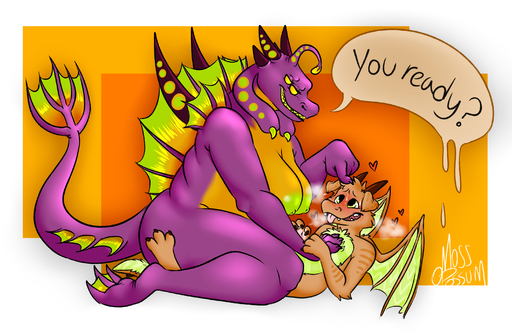 <3 anthro anthro_on_anthro big_breasts big_dom_small_sub breasts chiropteran dialogue dominant dragon duo english_text female hi_res male malefemale mammal mosstheopossum nipples sex size_difference slightly_chubby speech_bubble text wings // 2997x1952 // 2.1MB