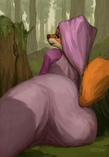 2020 anthro butt canid canine clothed clothing digital_drawing_(artwork) digital_media_(artwork) digital_painting_(artwork) disney eyelashes female fox foxovh fully_clothed fur hi_res looking_at_viewer looking_back lying maid_marian mammal on_side orange_body orange_eyes orange_fur outside plant robin_hood_(disney) solo thick_eyelashes tree_stump watermark // 892x1280 // 516.9KB